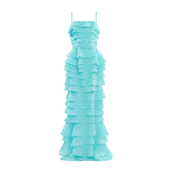 Layered Organza Long Dress in Aqua Sky