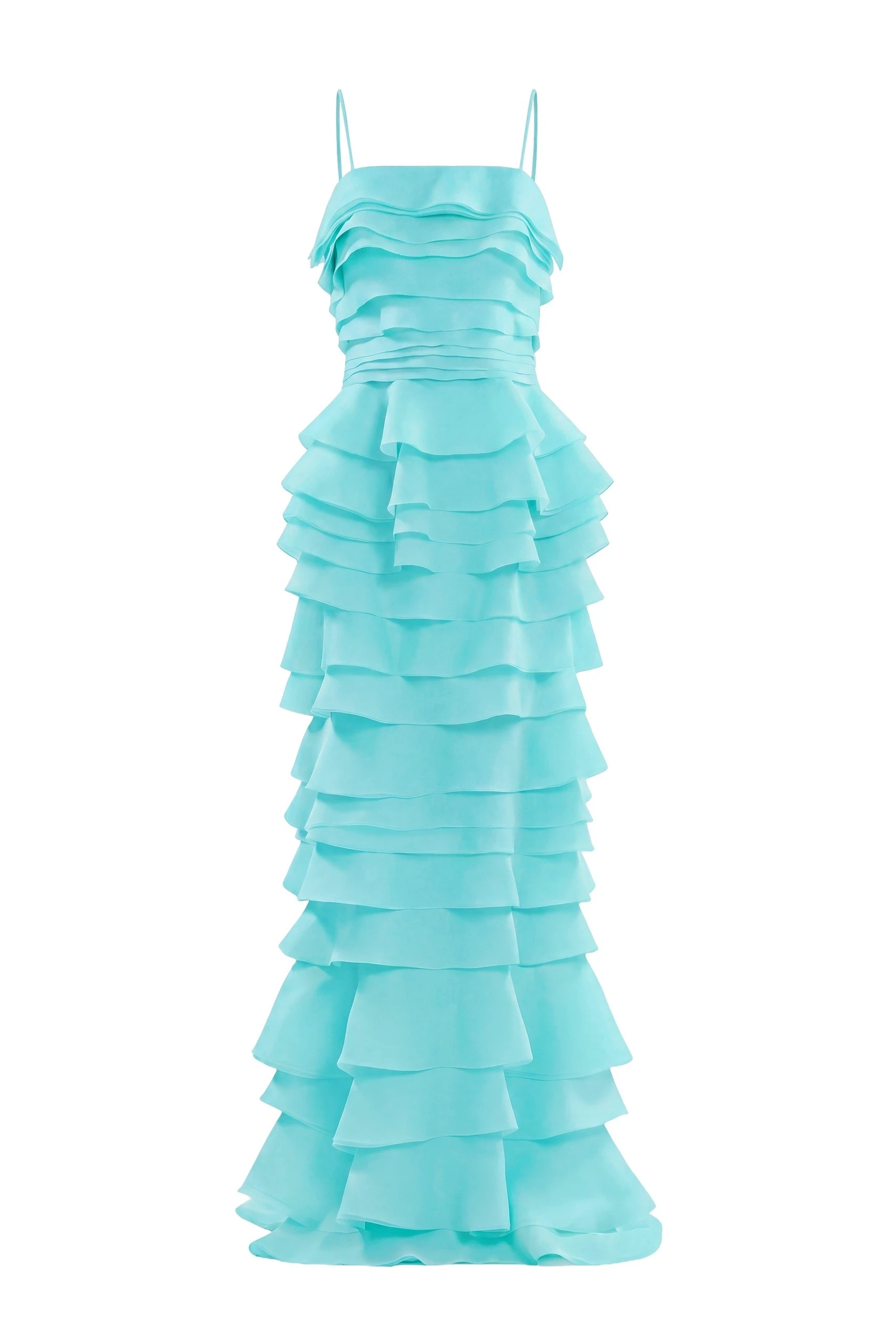 Saiid Kobeisy Layered Organza Long Dress in Aqua Sky | Dresses | Luxury Shoes Saiid Kobeisy Layered Organza Long Dress in Aqua Sky