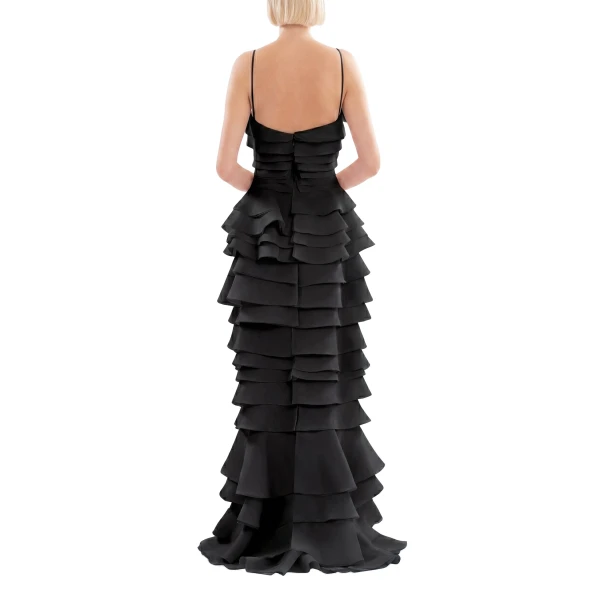 Saiid Kobeisy Layered Organza Long Dress in Jet Black, view 3