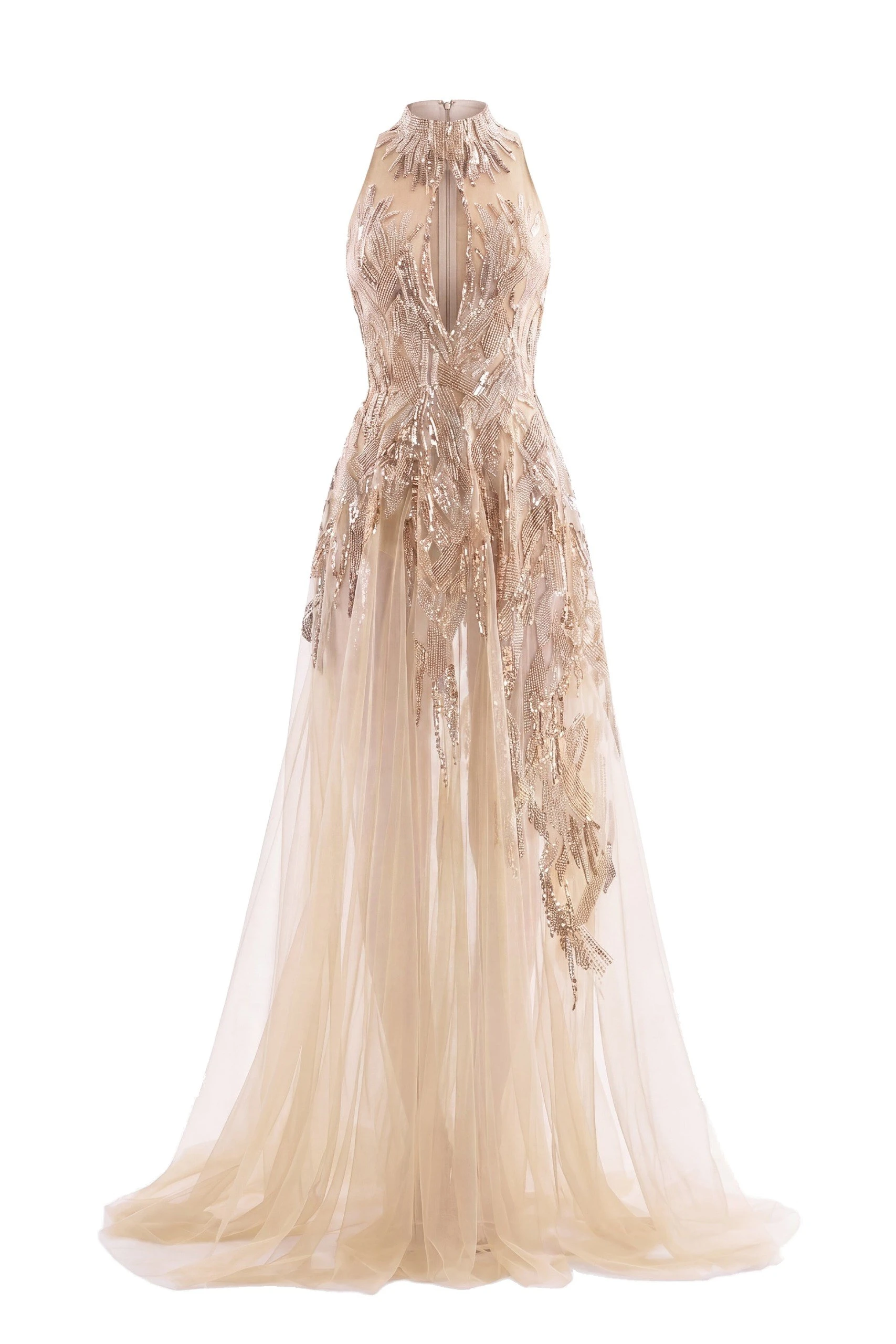 Saiid Kobeisy Long Embroidered Dress in Skin and Gold | Dresses | Luxury Shoes Saiid Kobeisy Long Embroidered Dress in Skin and Gold