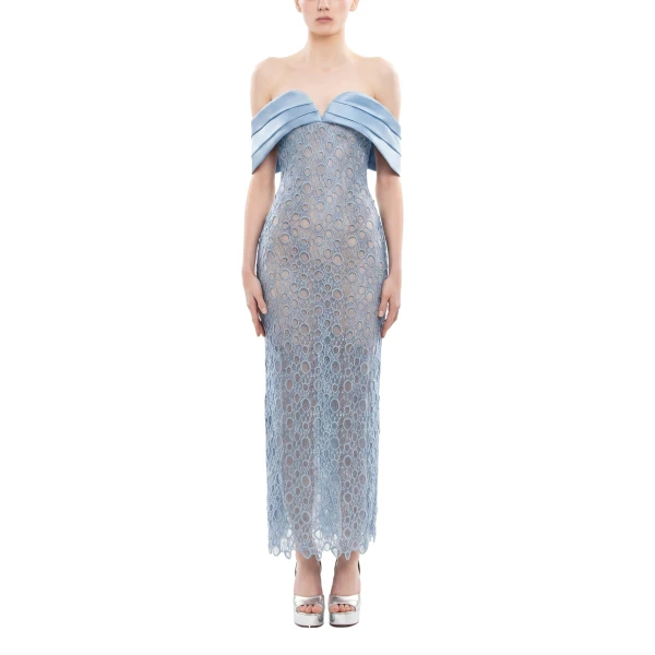 Saiid Kobeisy Midi Guipure Dress in Antigua Sand, view 2