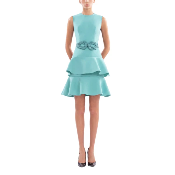 Saiid Kobeisy Midi Ruffled Dress in Aqua Sky, view 2