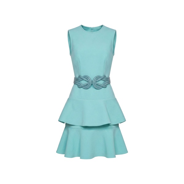Saiid Kobeisy Midi Ruffled Dress in Aqua Sky
