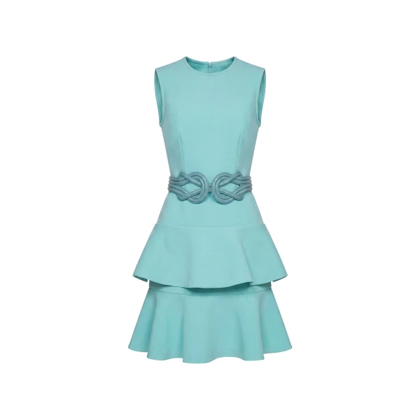 Midi Ruffled Dress in Aqua Sky