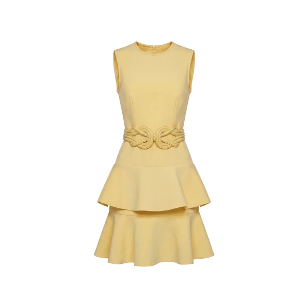Midi Ruffled Dress in Yellow Pear
