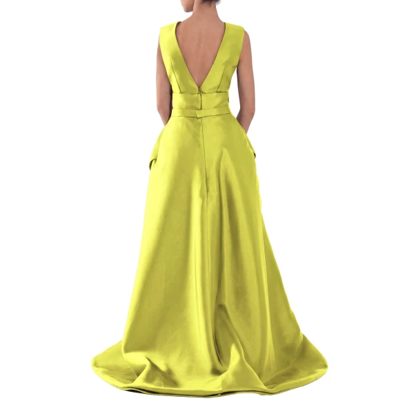 Saiid Kobeisy Mikado Classic Jumpsuit with Detachable Overskirt in Lime Green, view 3