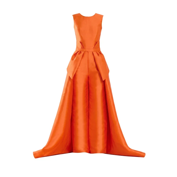 Saiid Kobeisy Mikado Classic Jumpsuit with Detachable Overskirt in Orange