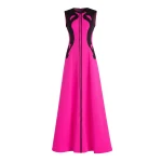 Saiid Kobeisy Neoprene Dress with Abstract Contrast Cuts in Magenta and Jet Black