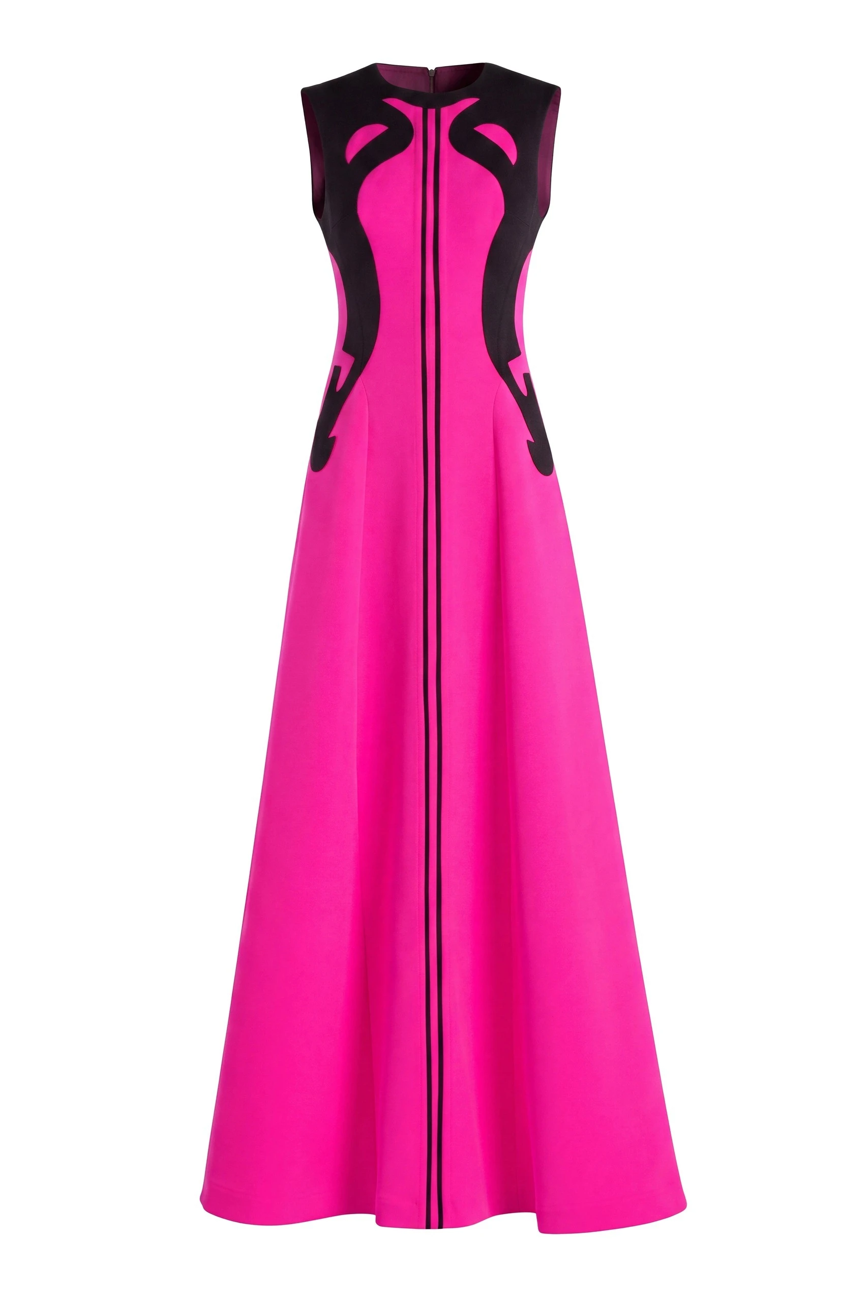 Saiid Kobeisy Neoprene Dress with Abstract Contrast Cuts in Magenta and Jet Black | Dresses | Luxury Shoes Saiid Kobeisy Neoprene Dress with Abstract Contrast Cuts in Magenta and Jet Black