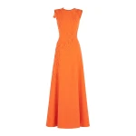 Saiid Kobeisy Neoprene Dress with Floral Embroidery in Vibrant Orange