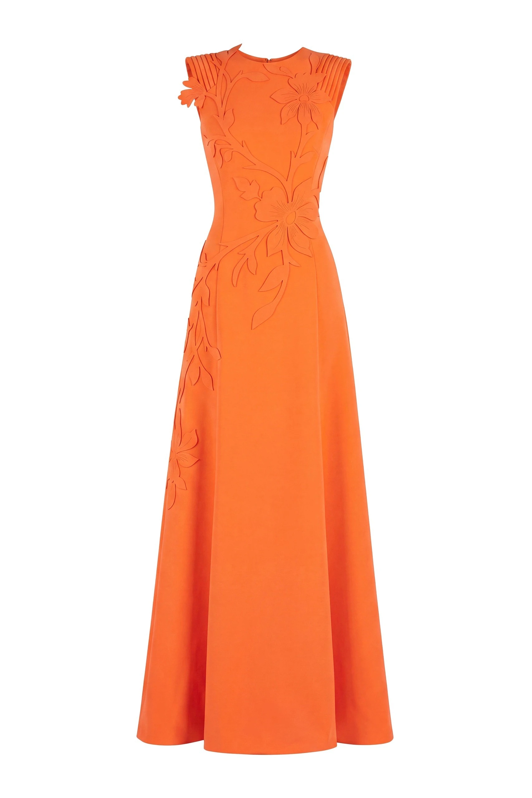 Saiid Kobeisy Neoprene Dress with Floral Embroidery in Vibrant Orange | Dresses | Luxury Shoes Saiid Kobeisy Neoprene Dress with Floral Embroidery in Vibrant Orange