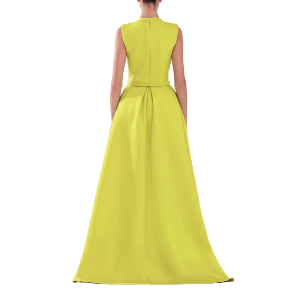 Saiid Kobeisy Neoprene Dress with High-Low Skirt in Lime Green, view 3