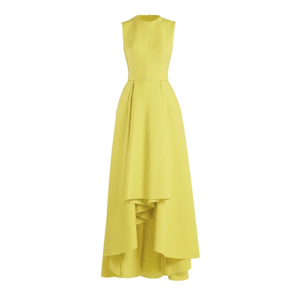 Saiid Kobeisy Neoprene Dress with High-Low Skirt in Lime Green