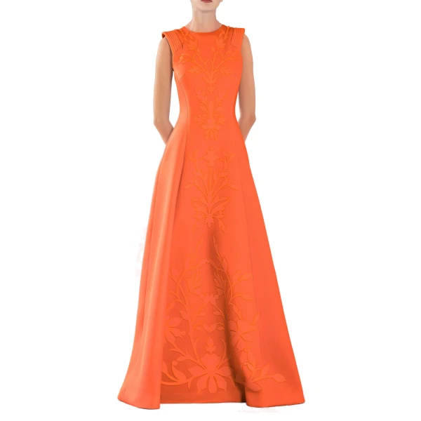 Saiid Kobeisy Neoprene Dress with Matching Embroidery in Vibrant Orange