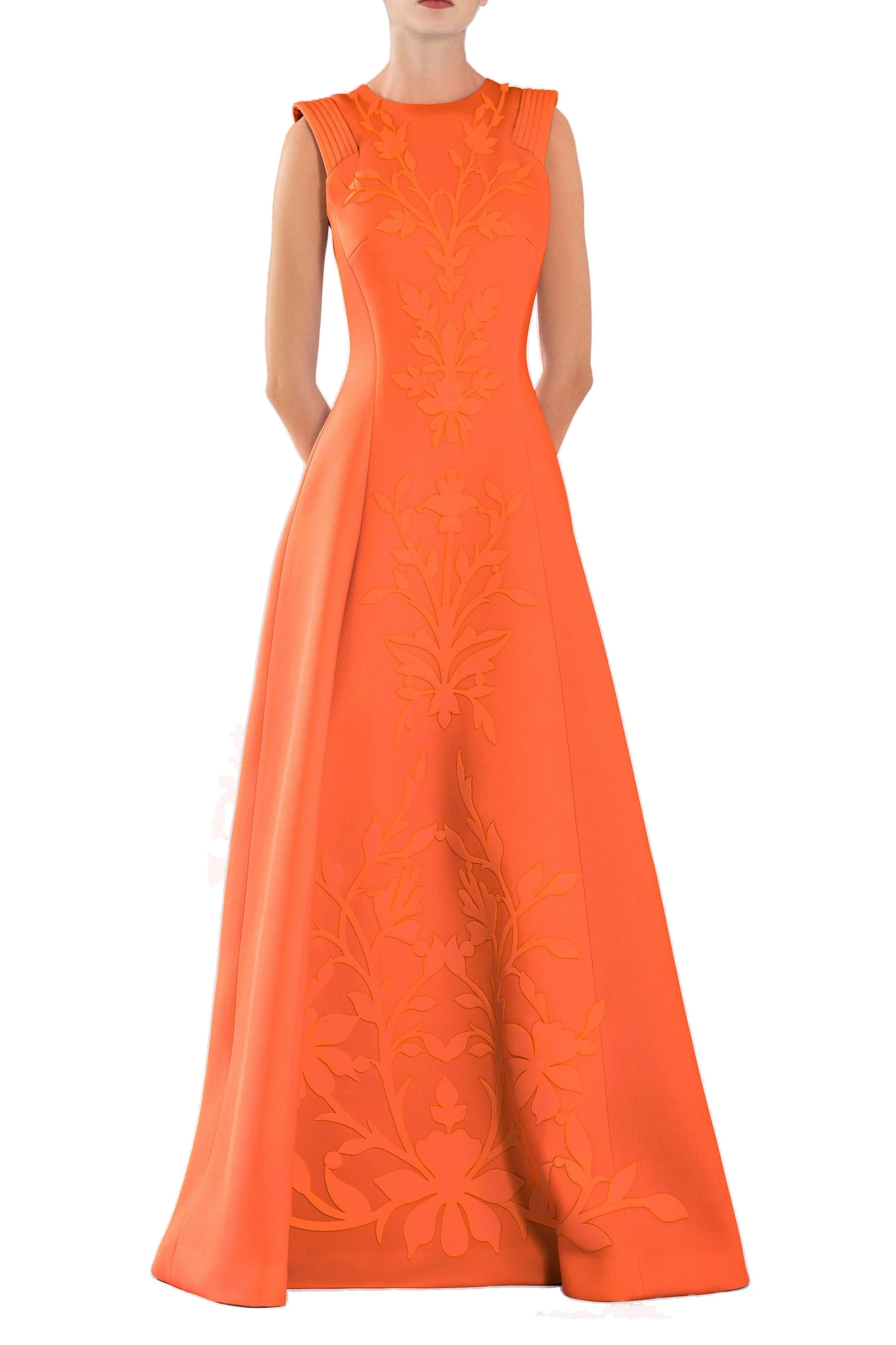 Saiid Kobeisy Neoprene Dress with Matching Embroidery in Vibrant Orange | Dresses | Luxury Shoes Saiid Kobeisy Neoprene Dress with Matching Embroidery in Vibrant Orange