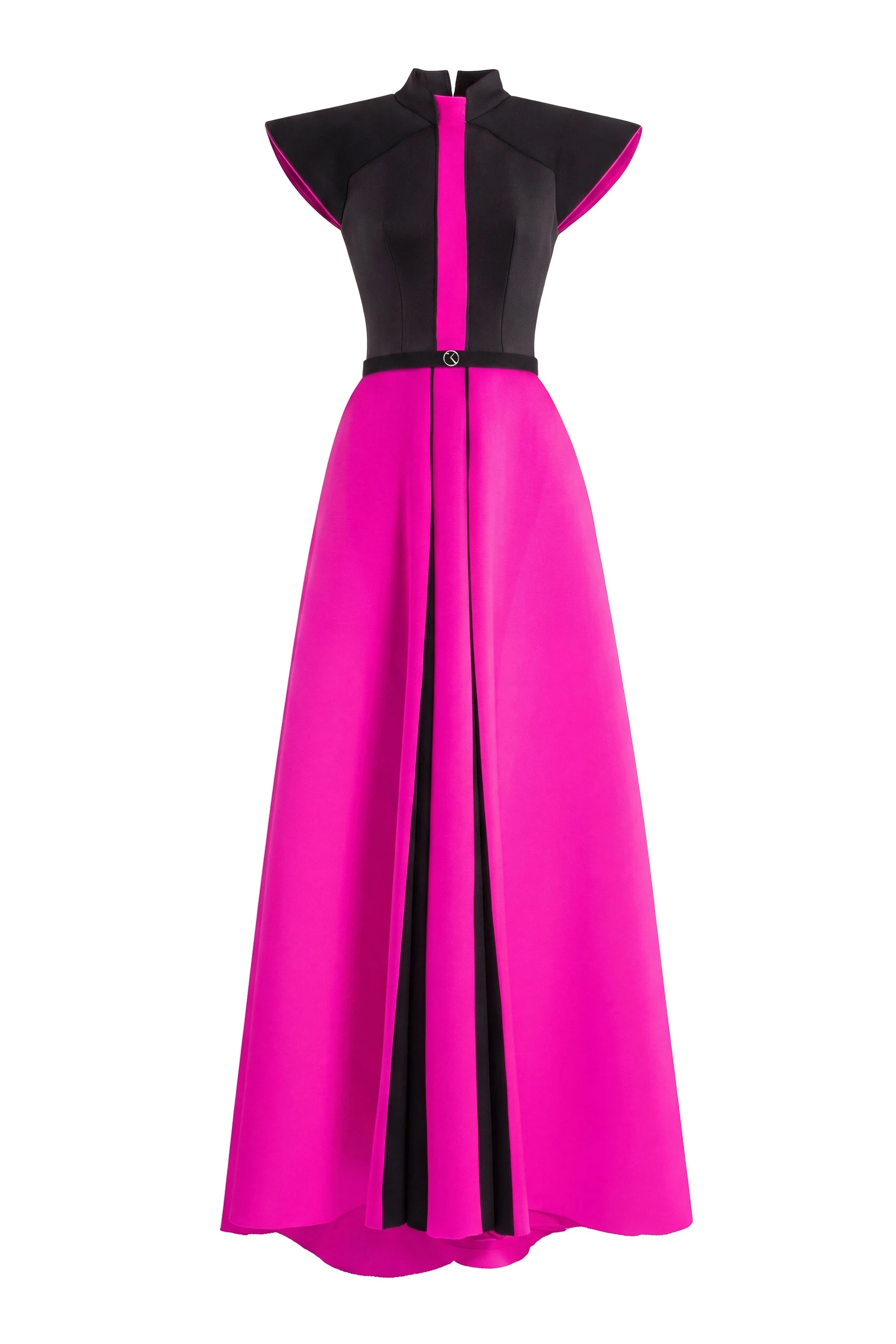 Saiid Kobeisy Neoprene Dress with Wide Shoulders in Magenta and Jet Black | Dresses | Luxury Shoes Saiid Kobeisy Neoprene Dress with Wide Shoulders in Magenta and Jet Black