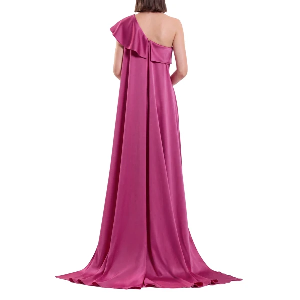 Saiid Kobeisy One Shoulder Embroidered Crepe Dress in Cactus Flower, view 4