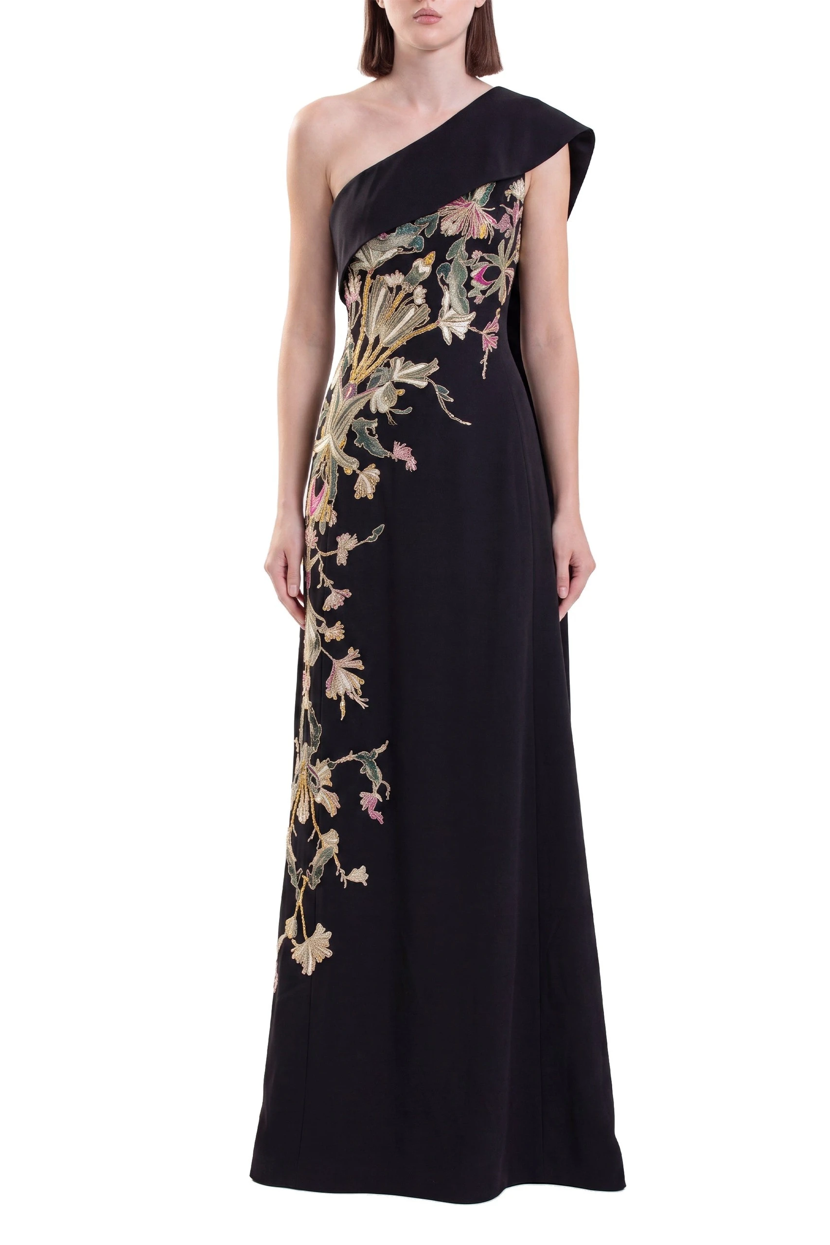 Saiid Kobeisy One Shoulder Embroidered Crepe Dress in Jet Black | Dresses | Luxury Shoes Saiid Kobeisy One Shoulder Embroidered Crepe Dress in Jet Black