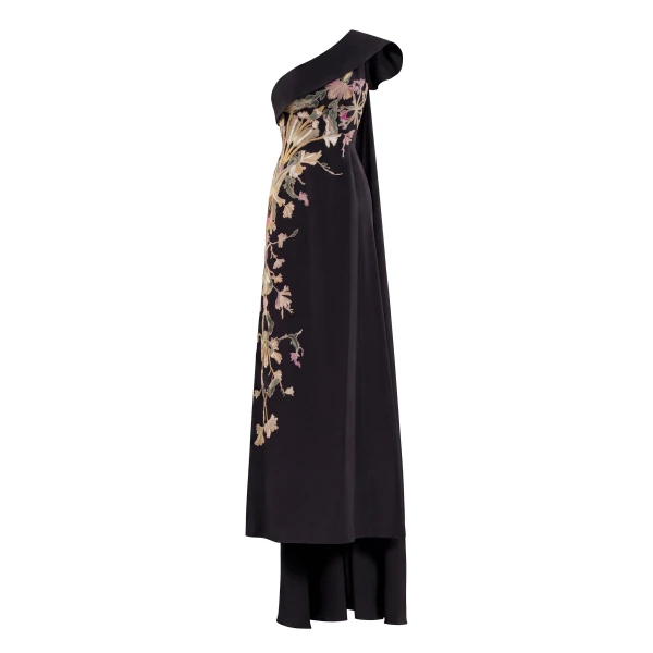 One Shoulder Embroidered Crepe Dress in North Sea