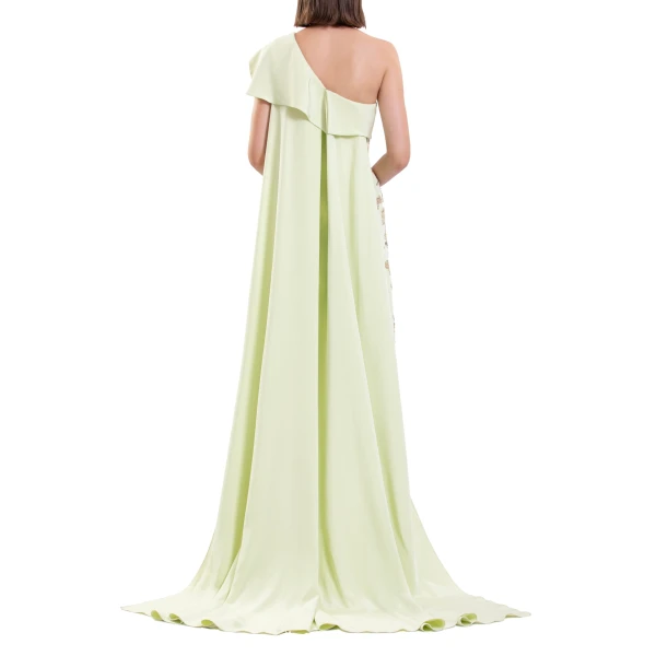Saiid Kobeisy One Shoulder Embroidered Crepe Dress in Reed, view 4