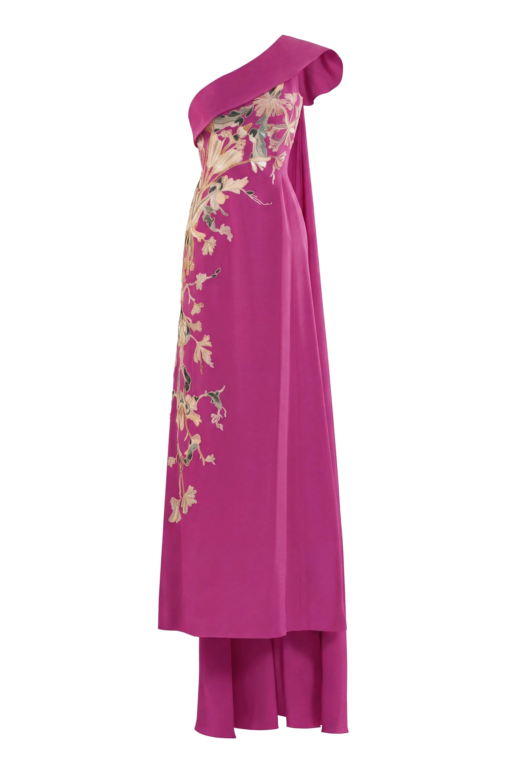 Saiid Kobeisy One Shoulder Embroidered Crepe Dress in Reed | Dresses | Luxury Shoes Saiid Kobeisy One Shoulder Embroidered Crepe Dress in Reed