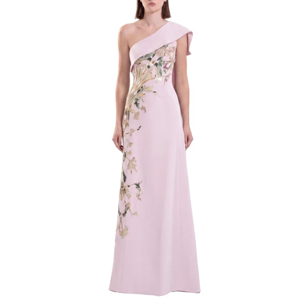 Saiid Kobeisy One Shoulder Embroidered Crepe Dress in Salsa Rosa, view 2