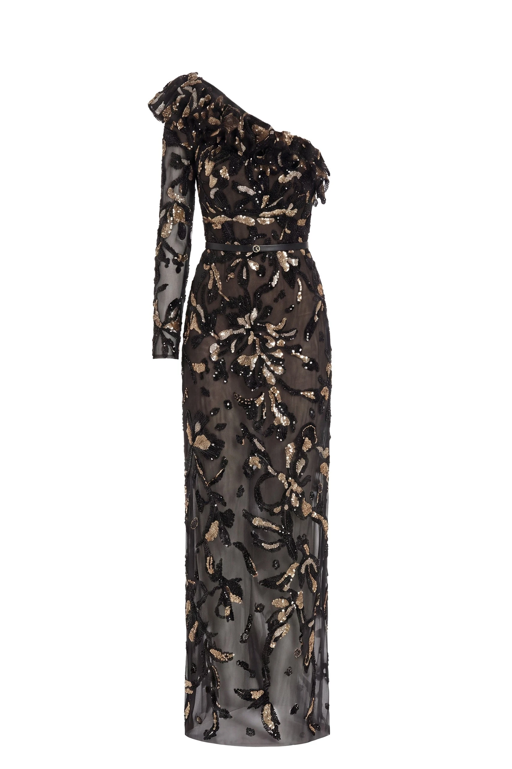 Saiid Kobeisy One-Shoulder Embroidered Tulle Dress in Jet Black | Dresses | Luxury Shoes Saiid Kobeisy One-Shoulder Embroidered Tulle Dress in Jet Black