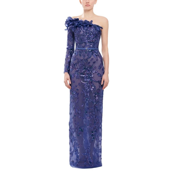 Saiid Kobeisy One-Shoulder Embroidered Tulle Dress in Marlin, view 2