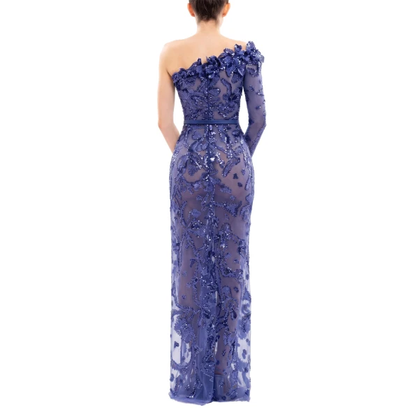 Saiid Kobeisy One-Shoulder Embroidered Tulle Dress in Marlin, view 4