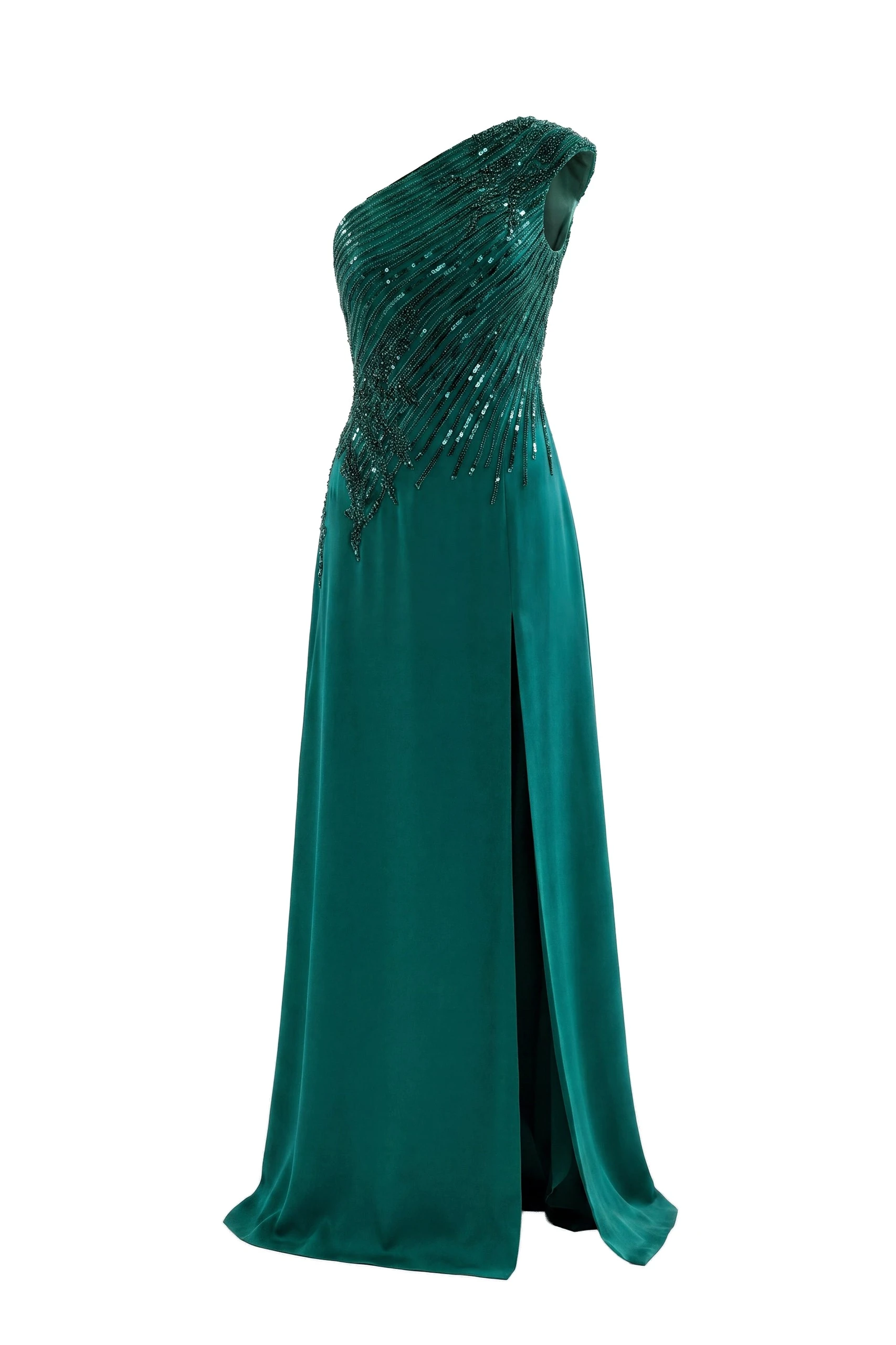 Saiid Kobeisy One Shoulder Sequin Long Dress in Green | Dresses | Luxury Shoes Saiid Kobeisy One Shoulder Sequin Long Dress in Green