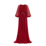 Saiid Kobeisy Pleated Long Dress in Space Cherry