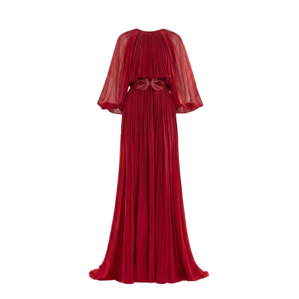 Pleated Long Dress in Space Cherry