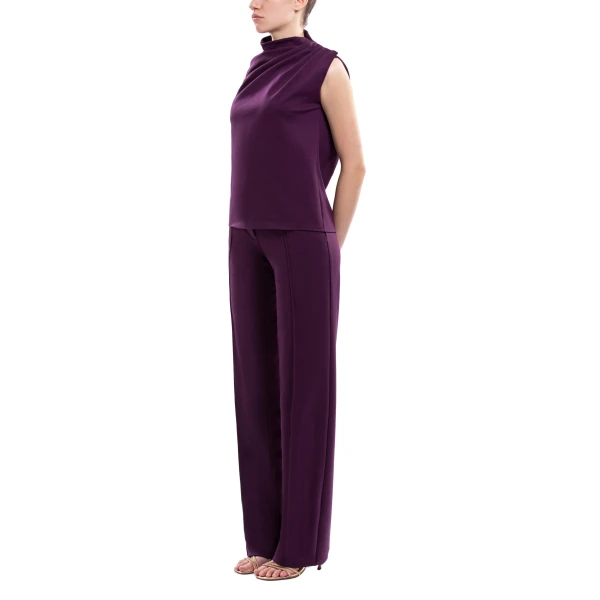 Saiid Kobeisy Pleated Shoulder Top and Pants Ensemble in Italian Plum, view 4