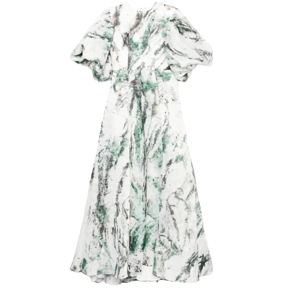 Saiid Kobeisy Printed Gazar Maxi Dress in Leafy Print, view 2