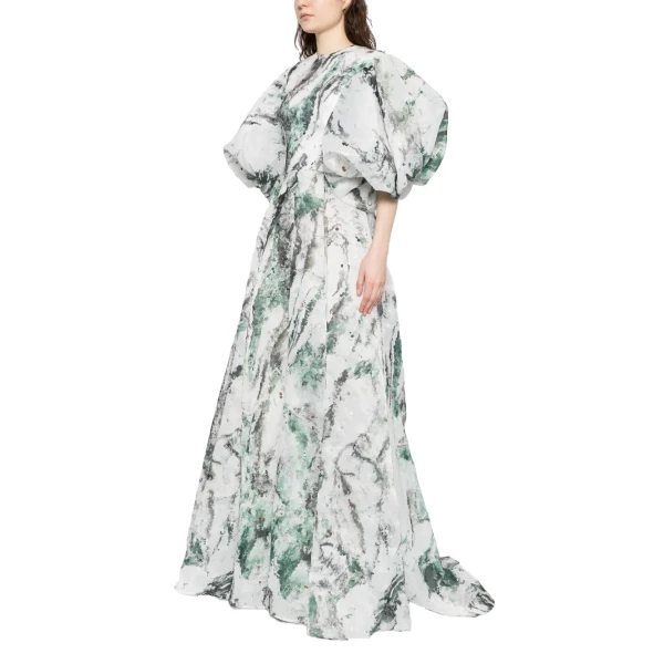 Saiid Kobeisy Printed Gazar Maxi Dress in Leafy Print, view 4