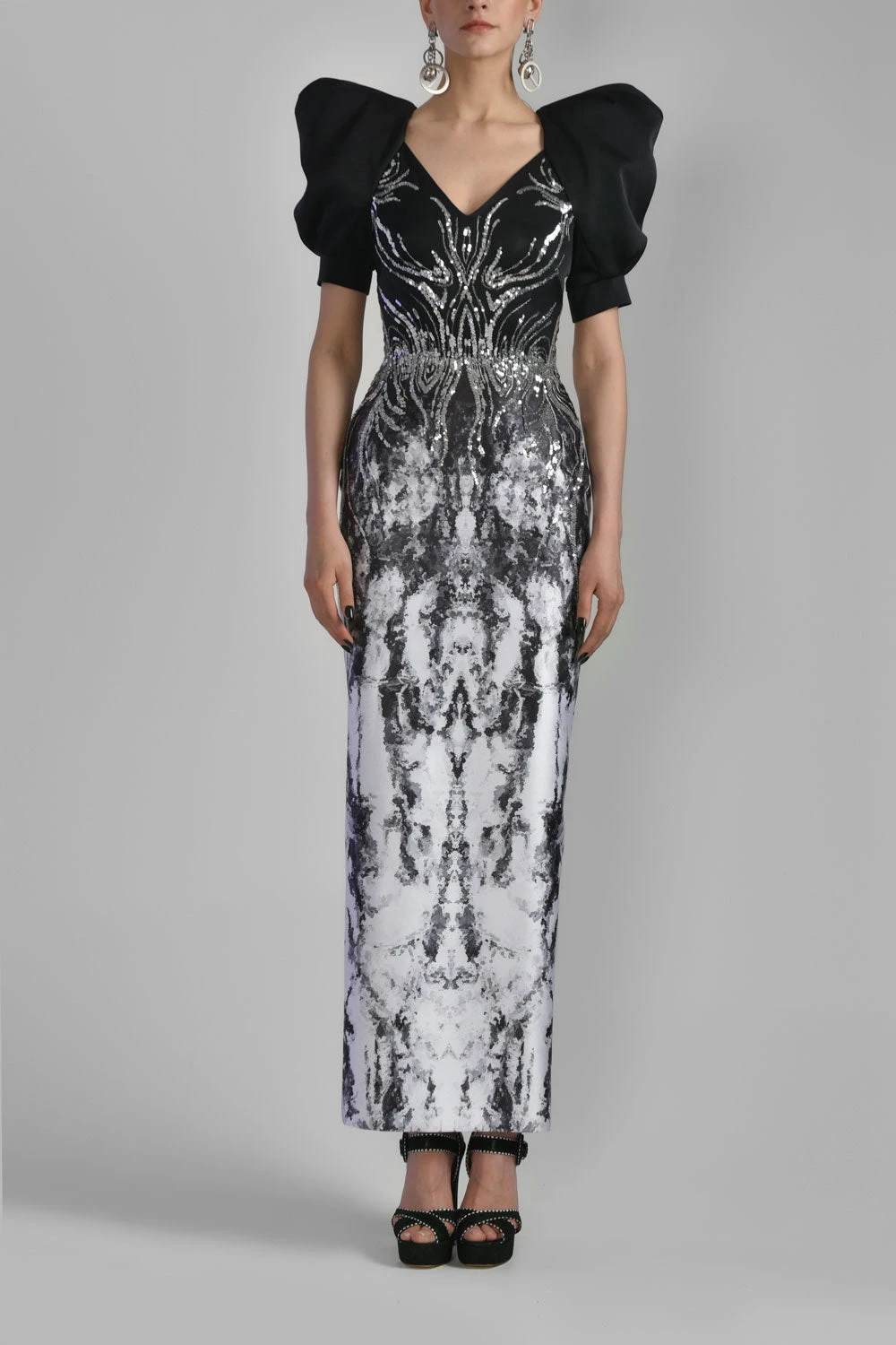 Saiid Kobeisy Printed Satin Fitted Dress with Beading in Misty Print | Dresses | Luxury Shoes Saiid Kobeisy Printed Satin Fitted Dress with Beading in Misty Print