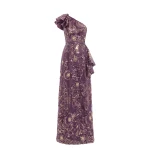 Saiid Kobeisy Ruffle Embroidered Long Dress in Italian Plum