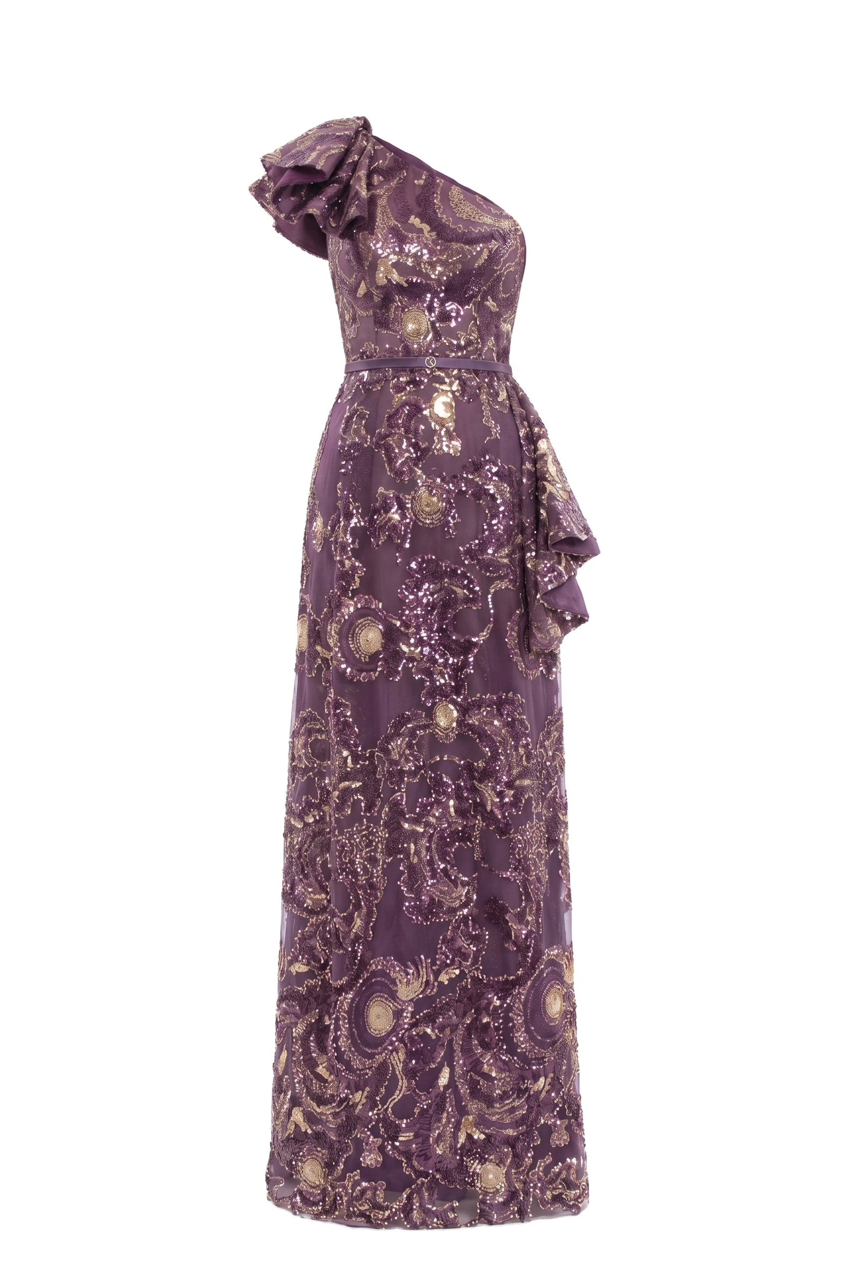 Saiid Kobeisy Ruffle Embroidered Long Dress in Italian Plum | Dresses | Luxury Shoes Saiid Kobeisy Ruffle Embroidered Long Dress in Italian Plum