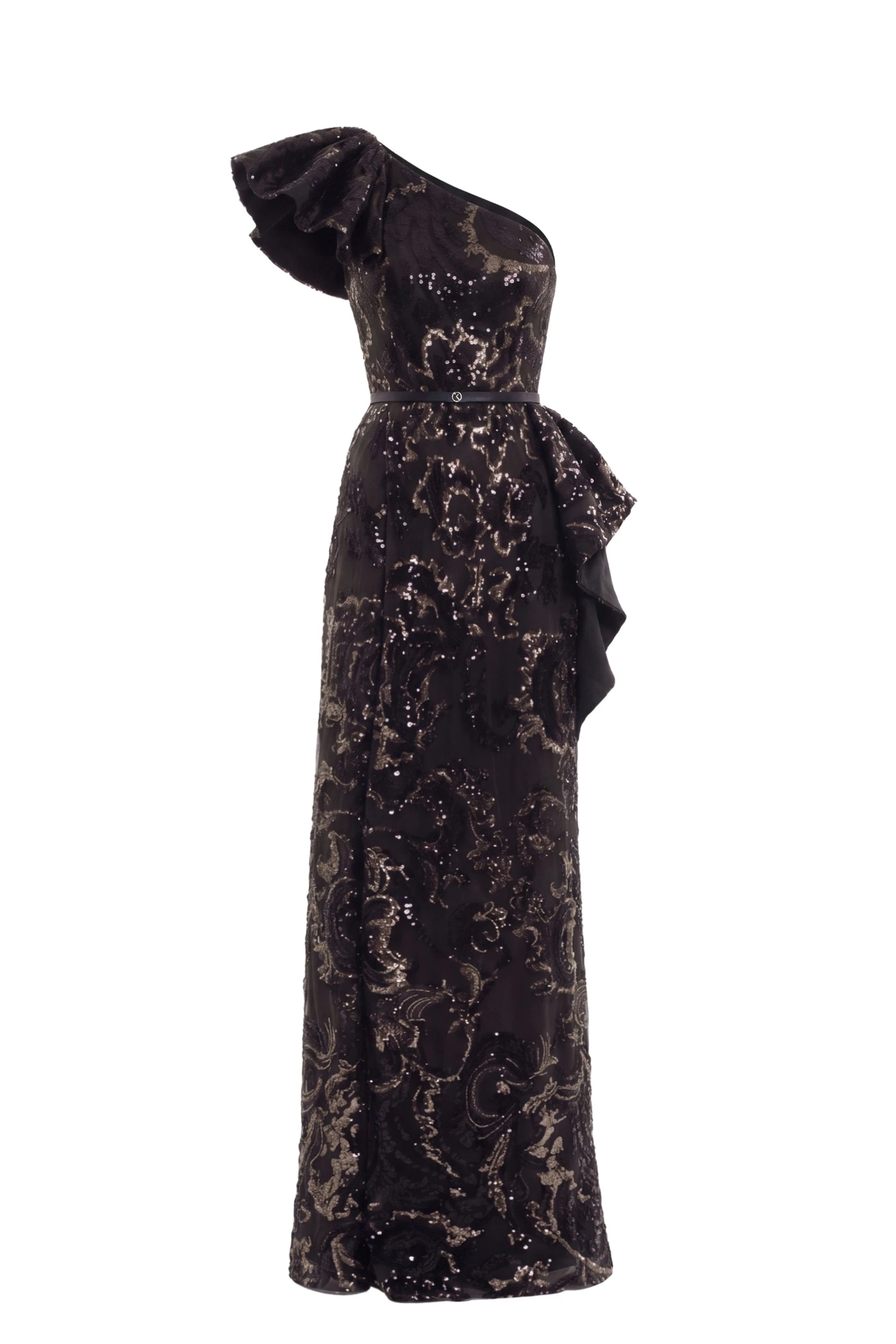Saiid Kobeisy Ruffle Embroidered Long Dress in Jet Black | Dresses | Luxury Shoes Saiid Kobeisy Ruffle Embroidered Long Dress in Jet Black