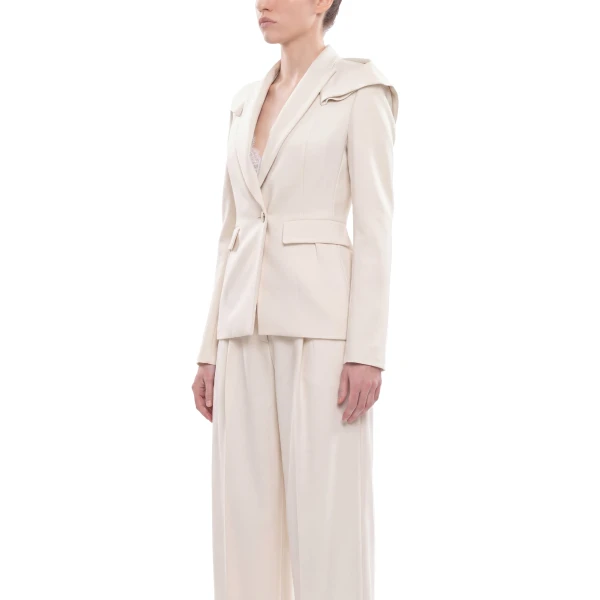 Saiid Kobeisy Ruffled Tailored Jacket in Ivory, view 3