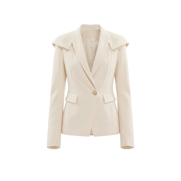 Ruffled Tailored Jacket in Ivory