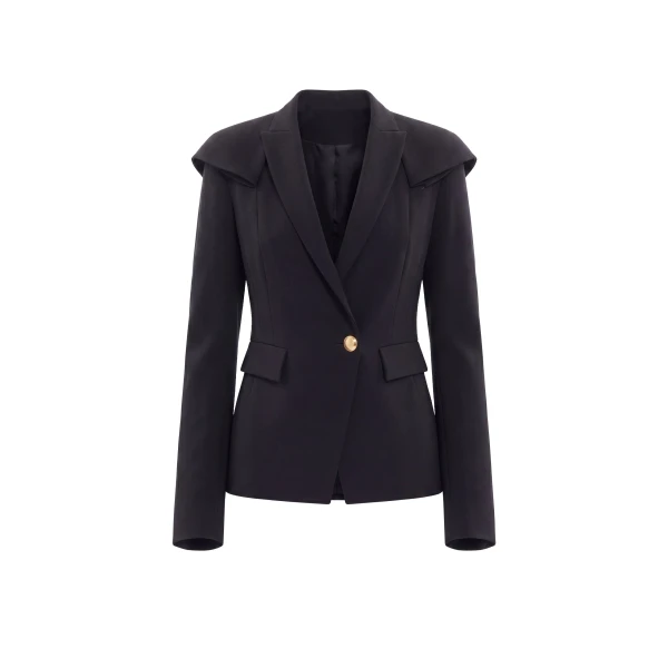 Ruffled Tailored Jacket in Jet Black