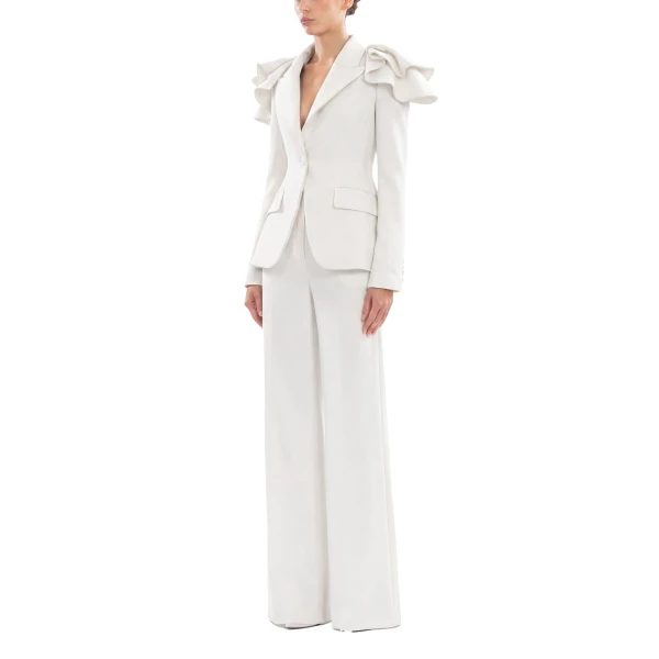 Saiid Kobeisy Ruffled Tailored Jacket in Off White, view 4