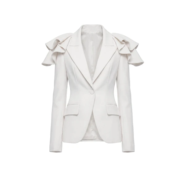Saiid Kobeisy Ruffled Tailored Jacket in Off White