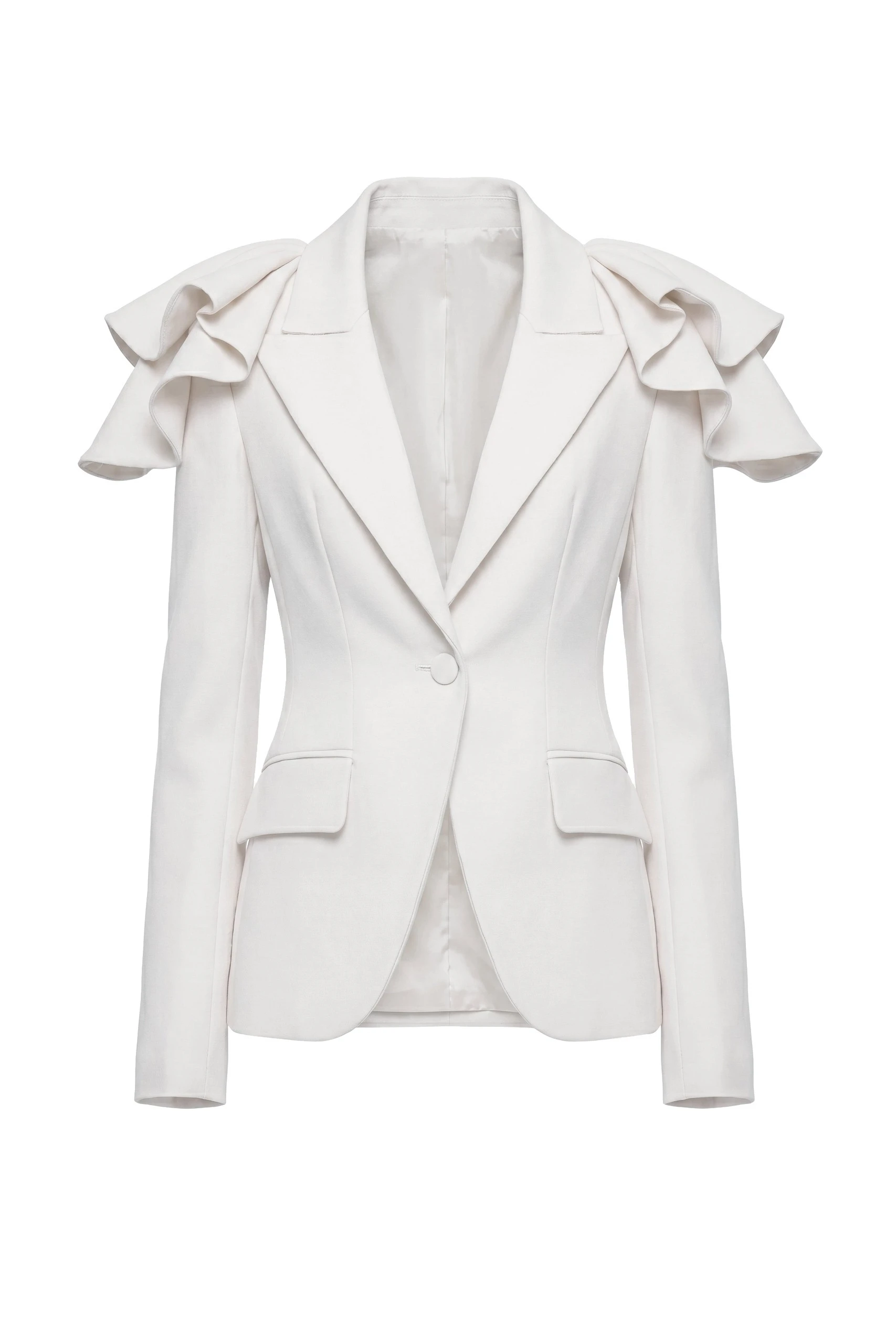 Saiid Kobeisy Ruffled Tailored Jacket in Off White | Jackets | Luxury Shoes Saiid Kobeisy Ruffled Tailored Jacket in Off White