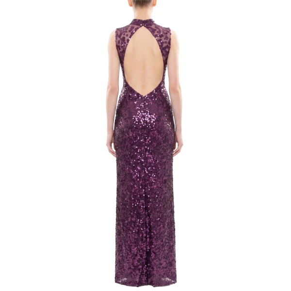 Saiid Kobeisy Sequin Embroidered Long Dress in Italian Plum, view 4
