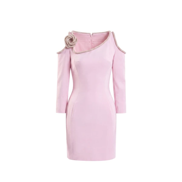 Short Dress with Crystal Embellishment in Salsa Rosa