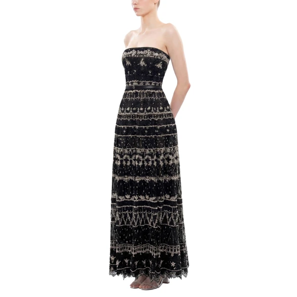 Saiid Kobeisy Strapless Beaded Tulle Dress in Jet Black, view 3