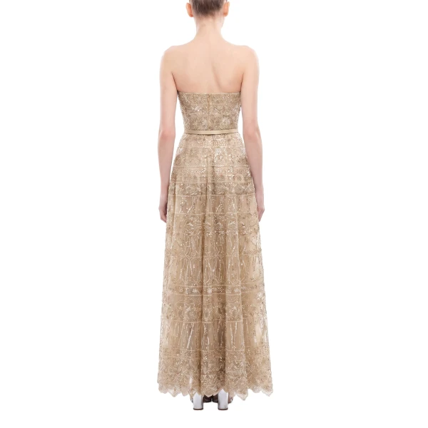 Saiid Kobeisy Strapless Beaded Tulle Dress in Light Gold, view 4