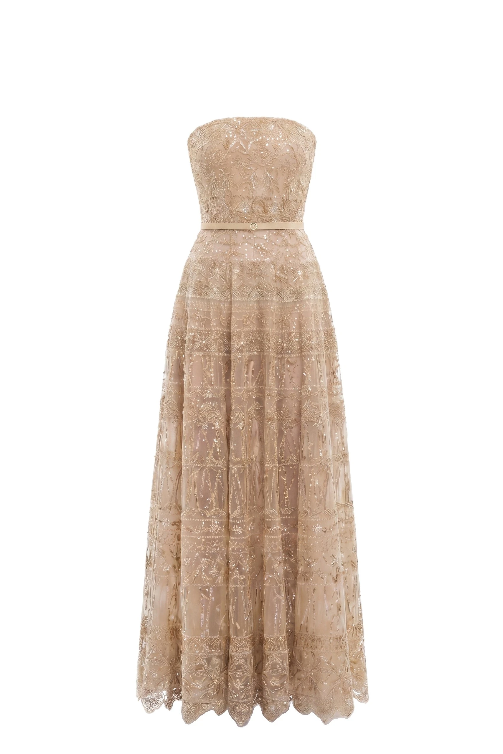Saiid Kobeisy Strapless Beaded Tulle Dress in Light Gold | Dresses | Luxury Shoes Saiid Kobeisy Strapless Beaded Tulle Dress in Light Gold